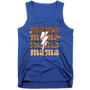 Baseball Mama Groovy Retro Son Baseball Team Mom Leopard Great Gift Tank Top