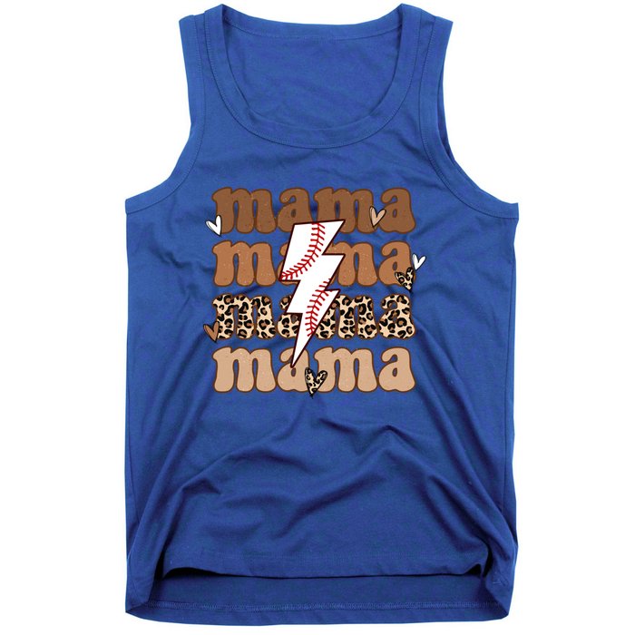 Baseball Mama Groovy Retro Son Baseball Team Mom Leopard Great Gift Tank Top