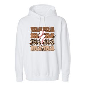 Baseball Mama Groovy Retro Son Baseball Team Mom Leopard Great Gift Garment-Dyed Fleece Hoodie