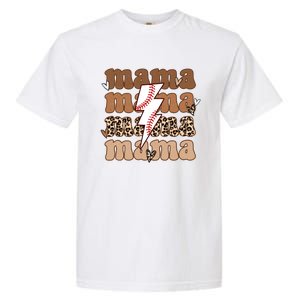 Baseball Mama Groovy Retro Son Baseball Team Mom Leopard Great Gift Garment-Dyed Heavyweight T-Shirt