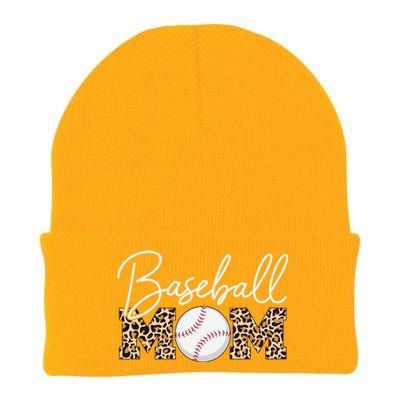 Baseball Mom Gift Leopard Print Cursive Script Cool Gift Knit Cap Winter Beanie