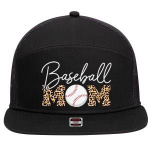 Baseball Mom Gift Leopard Print Cursive Script Cool Gift 7 Panel Mesh Trucker Snapback Hat