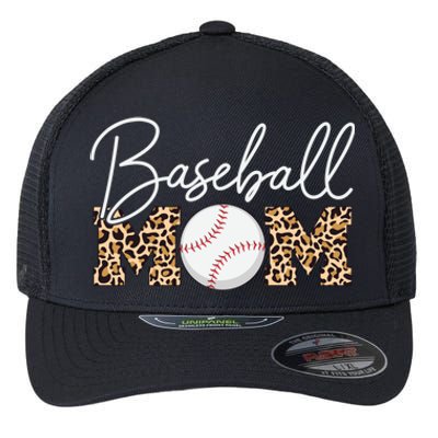 Baseball Mom Gift Leopard Print Cursive Script Cool Gift Flexfit Unipanel Trucker Cap