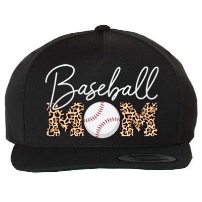 Baseball Mom Gift Leopard Print Cursive Script Cool Gift Wool Snapback Cap