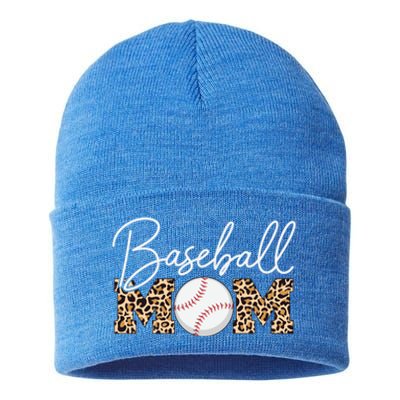 Baseball Mom Gift Leopard Print Cursive Script Cool Gift Sustainable Knit Beanie