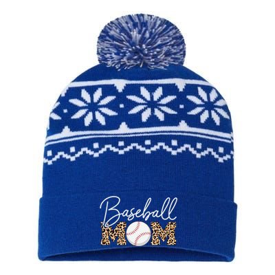 Baseball Mom Gift Leopard Print Cursive Script Cool Gift USA-Made Snowflake Beanie