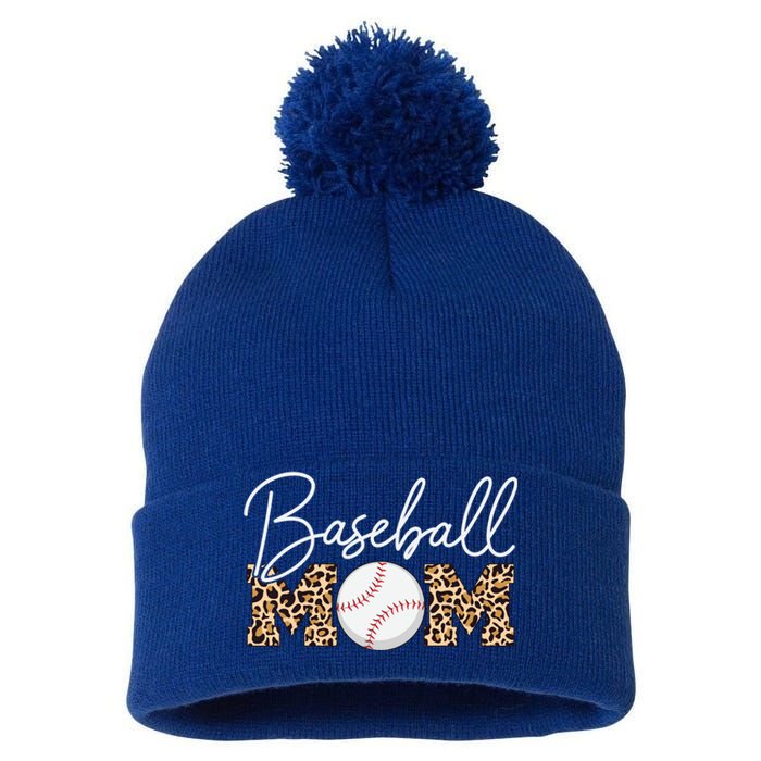 Baseball Mom Gift Leopard Print Cursive Script Cool Gift Pom Pom 12in Knit Beanie