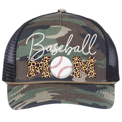 Baseball Mom Gift Leopard Print Cursive Script Cool Gift Retro Rope Trucker Hat Cap