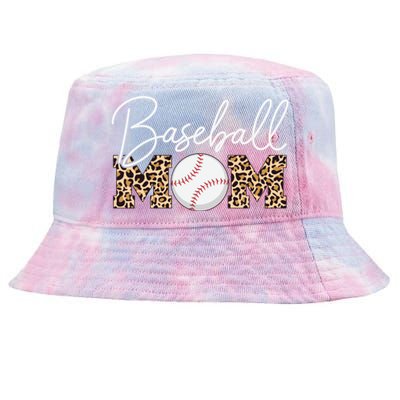 Baseball Mom Gift Leopard Print Cursive Script Cool Gift Tie-Dyed Bucket Hat