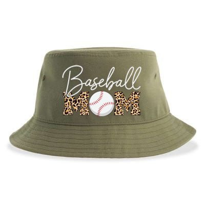 Baseball Mom Gift Leopard Print Cursive Script Cool Gift Sustainable Bucket Hat