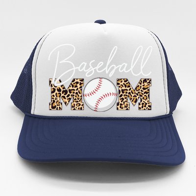 Baseball Mom Gift Leopard Print Cursive Script Cool Gift Trucker Hat