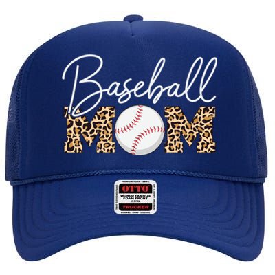 Baseball Mom Gift Leopard Print Cursive Script Cool Gift High Crown Mesh Back Trucker Hat