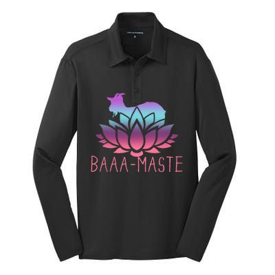 Baaa Maste Goat Yoga Namaste Spiritual Meditation Om Nayah Silk Touch Performance Long Sleeve Polo