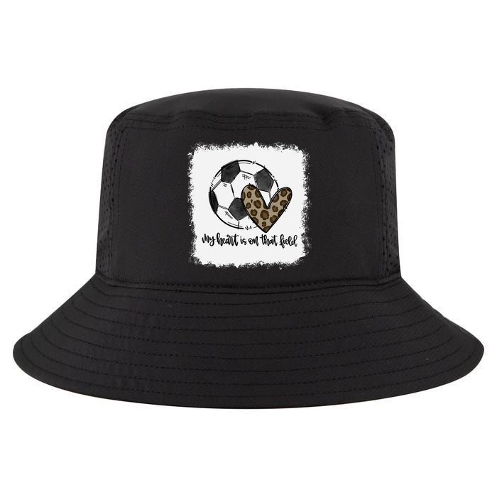 Bleached My Heart Is On That Field Soccer Mom Leopard Cool Comfort Performance Bucket Hat