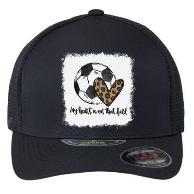 Bleached My Heart Is On That Field Soccer Mom Leopard Flexfit Unipanel Trucker Cap