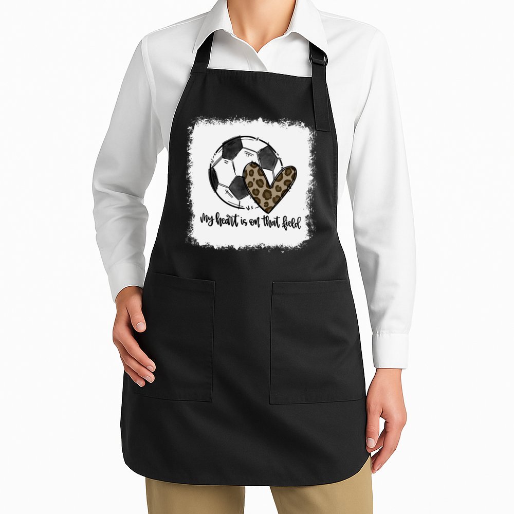 Bleached My Heart Is On That Field Soccer Mom Leopard Apron