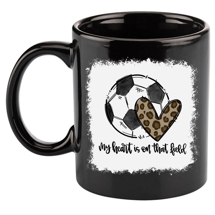 Bleached My Heart Is On That Field Soccer Mom Leopard 11oz C Handle Ceramic Mug