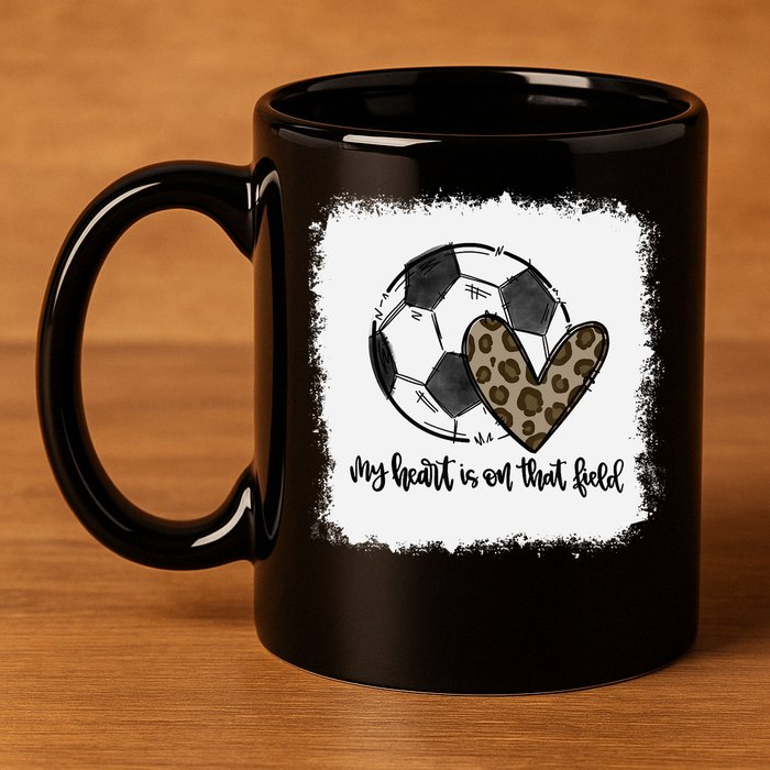 Bleached My Heart Is On That Field Soccer Mom Leopard 11oz C Handle Ceramic Mug