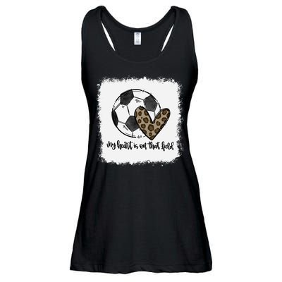 Bleached My Heart Is On That Field Soccer Mom Leopard Ladies Essential Flowy Tank