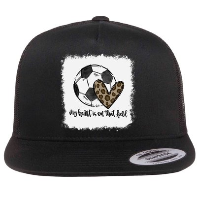 Bleached My Heart Is On That Field Soccer Mom Leopard Flat Bill Trucker Hat