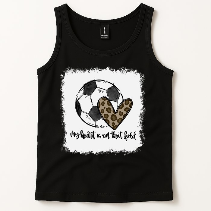 Bleached My Heart Is On That Field Soccer Mom Leopard Tank Top