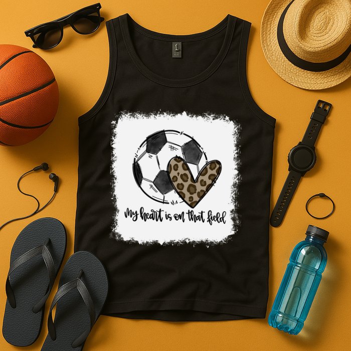 Bleached My Heart Is On That Field Soccer Mom Leopard Tank Top