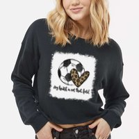 Bleached My Heart Is On That Field Soccer Mom Leopard Cropped Pullover Crew