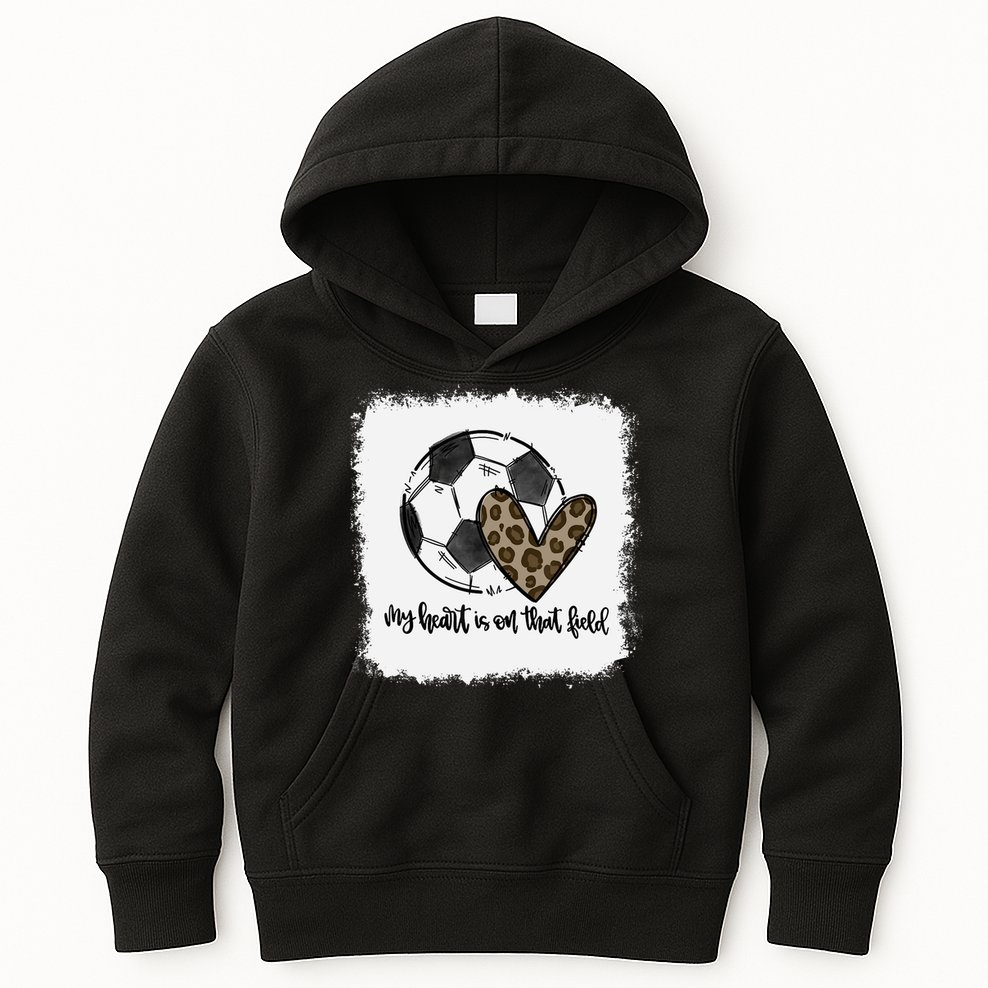 Bleached My Heart Is On That Field Soccer Mom Leopard Kids Hoodie