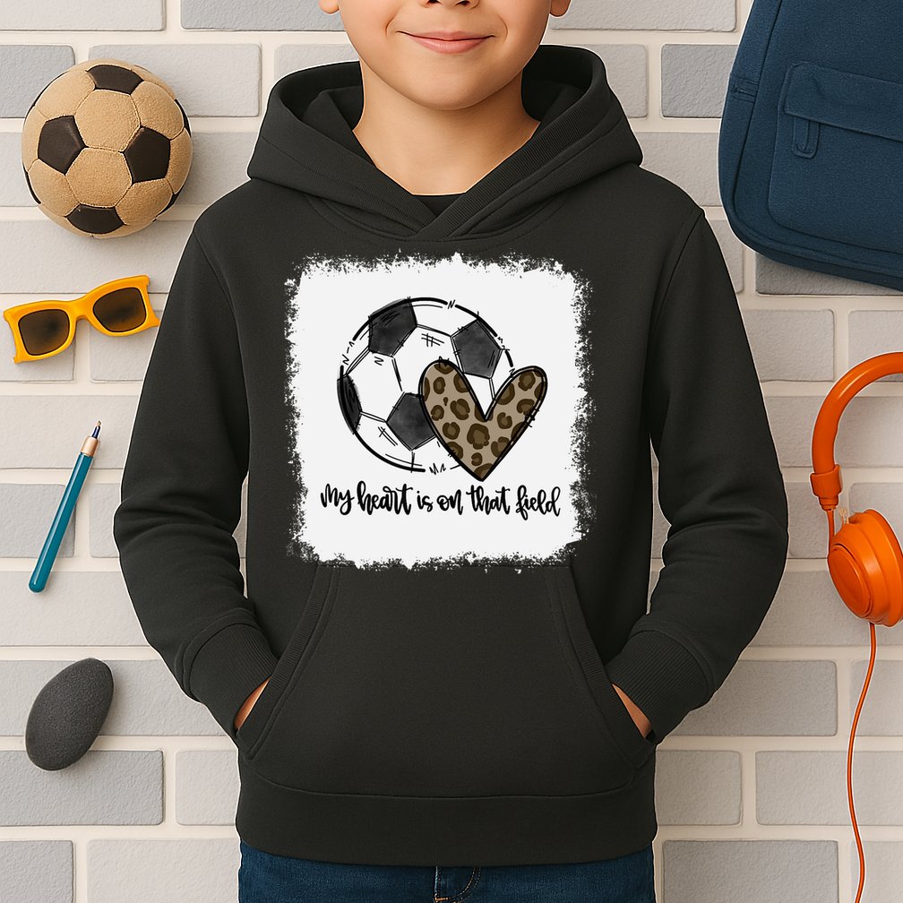 Bleached My Heart Is On That Field Soccer Mom Leopard Kids Hoodie