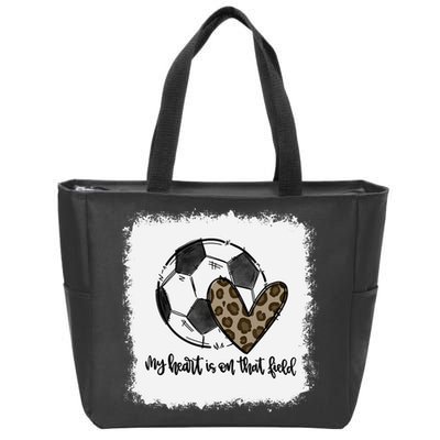 Bleached My Heart Is On That Field Soccer Mom Leopard Zip Tote Bag