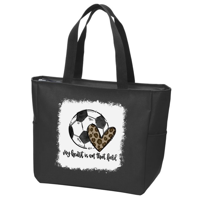 Bleached My Heart Is On That Field Soccer Mom Leopard Zip Tote Bag