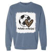 Bleached My Heart Is On That Field Soccer Mom Leopard Garment-Dyed Sweatshirt