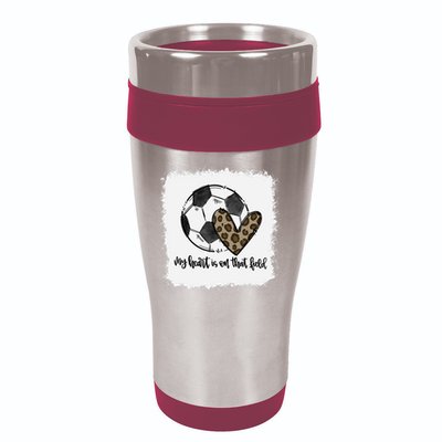 Bleached My Heart Is On That Field Soccer Mom Leopard 16oz Travel Tumbler