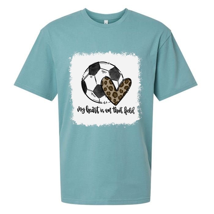 Bleached My Heart Is On That Field Soccer Mom Leopard Sueded Cloud Jersey T-Shirt