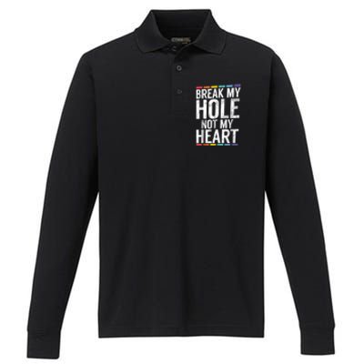 Break My Hole Not My Heart Vintage Performance Long Sleeve Polo