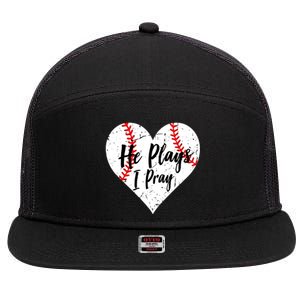 Baseball Mom He Plays I Pray Jersey Baseball Favorite Player 7 Panel Mesh Trucker Snapback Hat