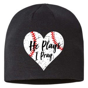 Baseball Mom He Plays I Pray Jersey Baseball Favorite Player Sustainable Beanie