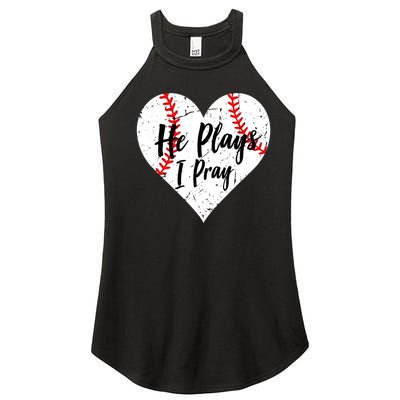 Baseball Mom He Plays I Pray Jersey Baseball Favorite Player Women’s Perfect Tri Rocker Tank