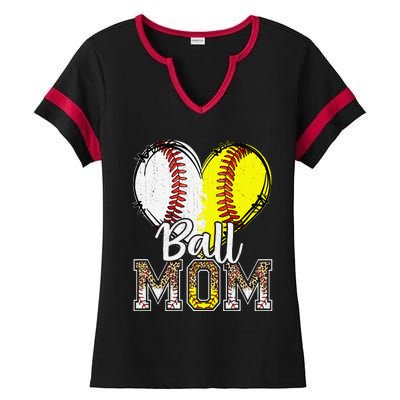 Ball Mom Heart Funny Baseball Soccer Mom Ladies Halftime Notch Neck Tee