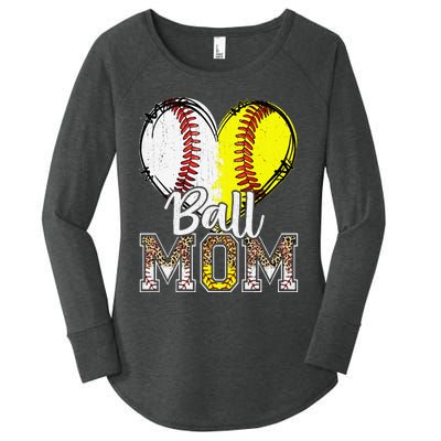 Ball Mom Heart Funny Baseball Soccer Mom Women's Perfect Tri Tunic Long Sleeve Shirt