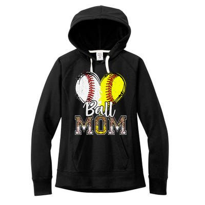 Ball Mom Heart Funny Baseball Soccer Mom Women's Fleece Hoodie