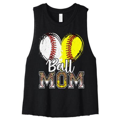 Ball Mom Heart Funny Baseball Soccer Mom Women's Racerback Cropped Tank