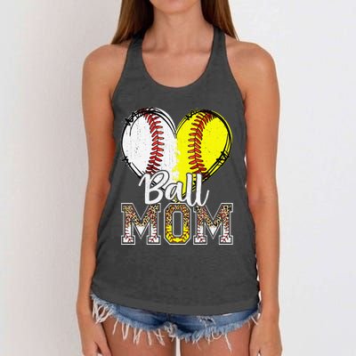 Ball Mom Heart Funny Baseball Soccer Mom Women's Knotted Racerback Tank