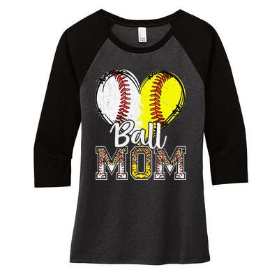 Ball Mom Heart Funny Baseball Soccer Mom Women's Tri-Blend 3/4-Sleeve Raglan Shirt