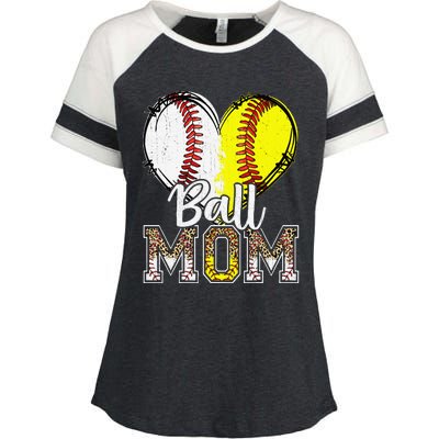 Ball Mom Heart Funny Baseball Soccer Mom Enza Ladies Jersey Colorblock Tee