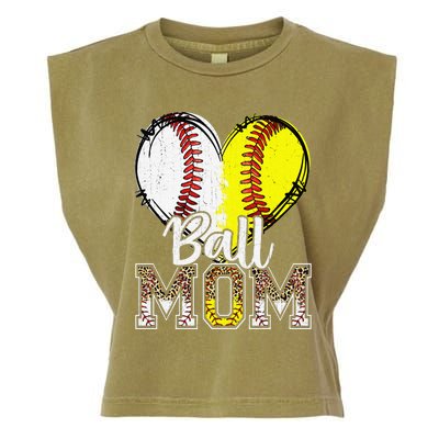 Ball Mom Heart Funny Baseball Soccer Mom Garment-Dyed Women's Muscle Tee