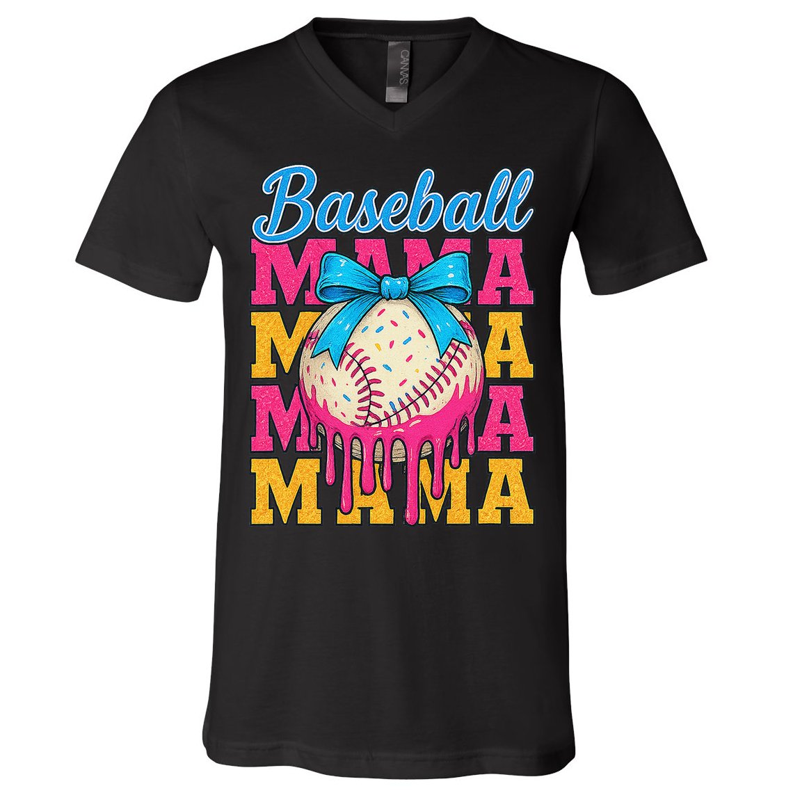 Baseball Mama Home Plate Ice Cream Drip With Sprinkles Drip V-Neck T-Shirt