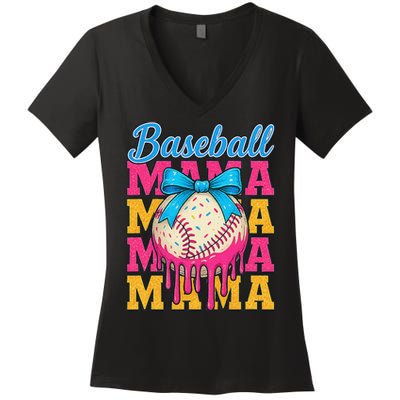 Baseball Mama Home Plate Ice Cream Drip With Sprinkles Drip Women's V-Neck T-Shirt