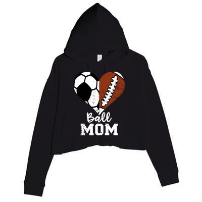 Ball Mom Heart Funny Football Soccer Mom Cute Gift Crop Fleece Hoodie