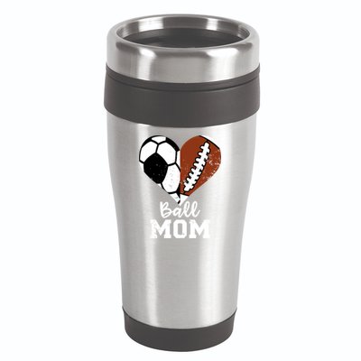 Ball Mom Heart Funny Football Soccer Mom Cute Gift 16oz Travel Tumbler